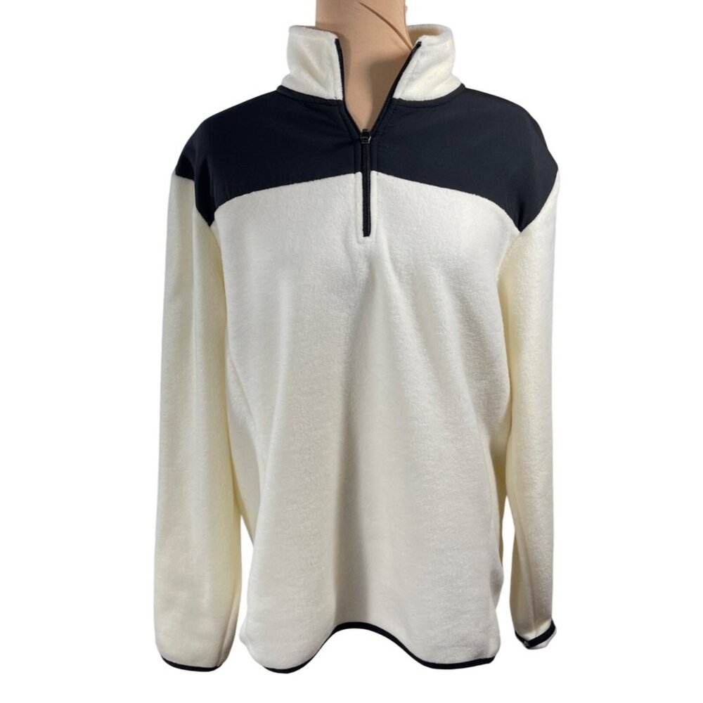 Zyia Active Polar Fleece 1/4 Zip Sweatshirt Cream Black XL Extra Large Women's
